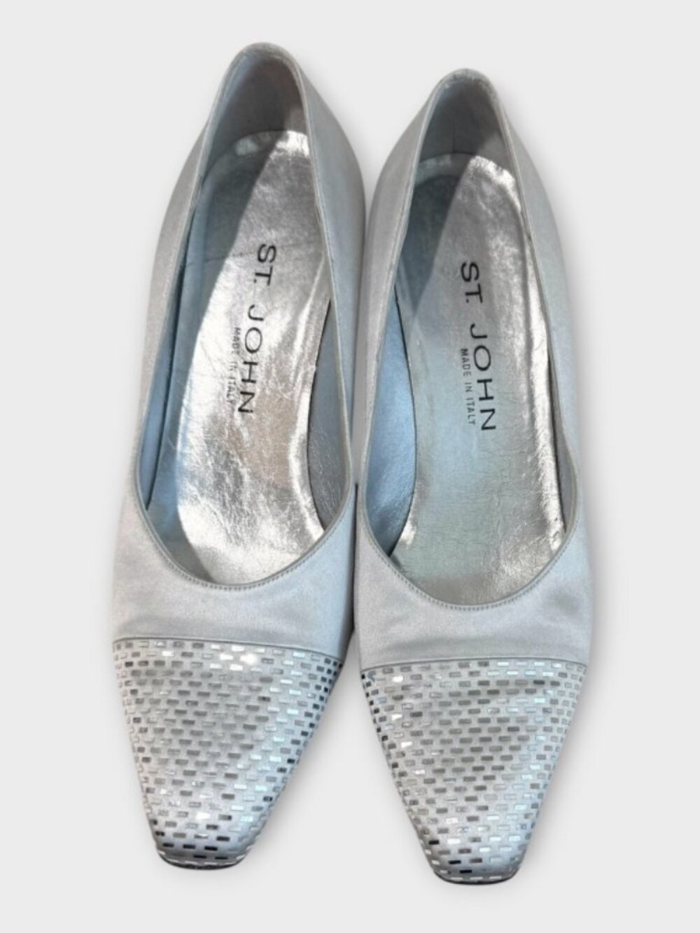 Vintage St. John Silver Satin Sequin Embellished Pumps Sz 8.5